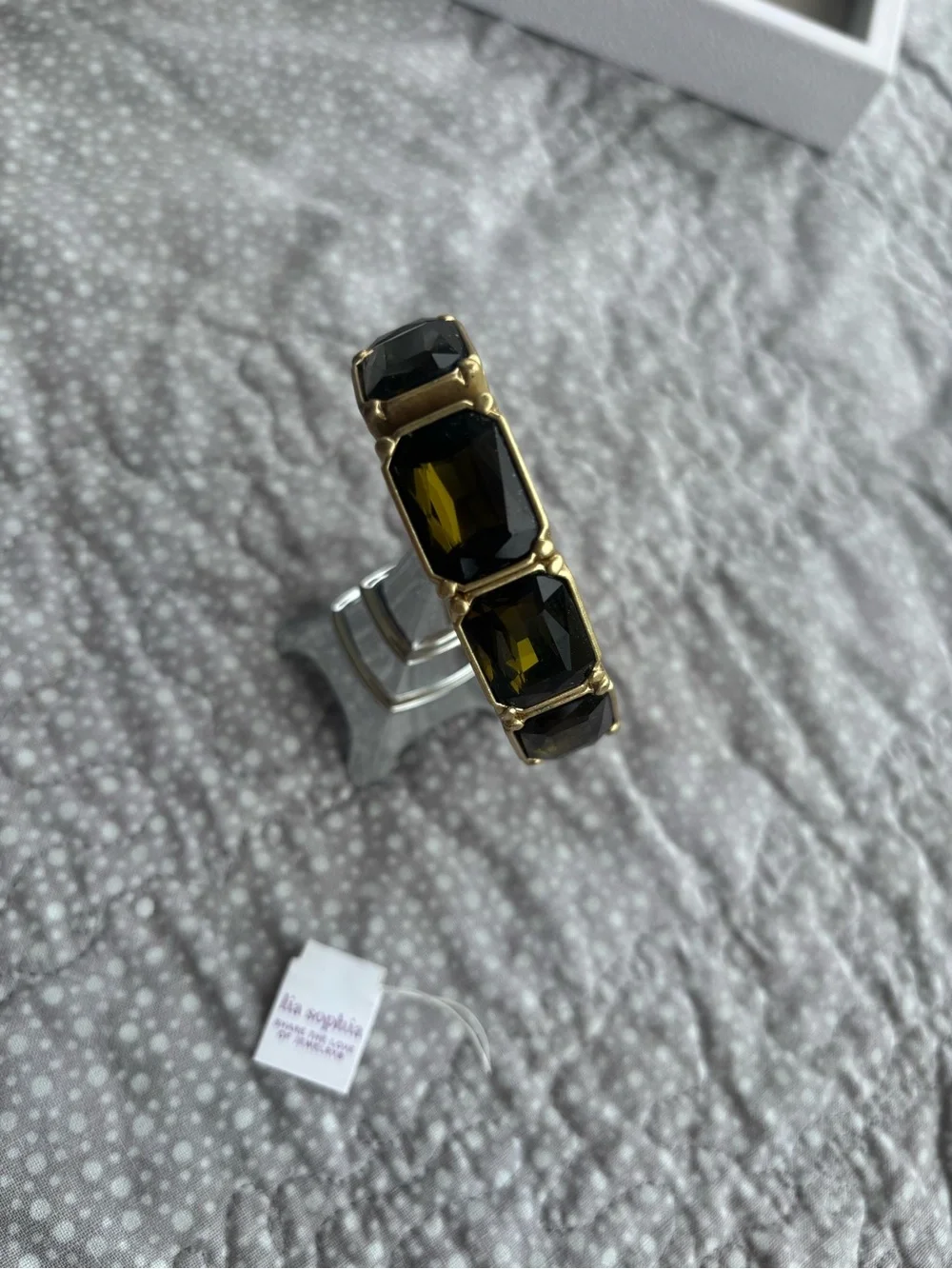 Lia Sophia Gold-Tone Bracelet with Dark Olive Green Gemstones